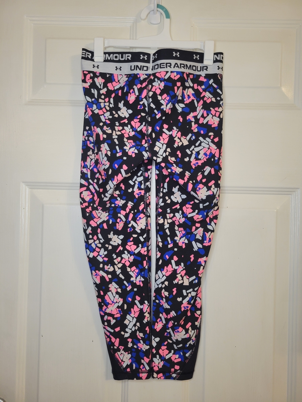 Under Armour Girl's Printed Athletic Leggings - Black with Pink & Blue Pattern - Picture 5 of 7